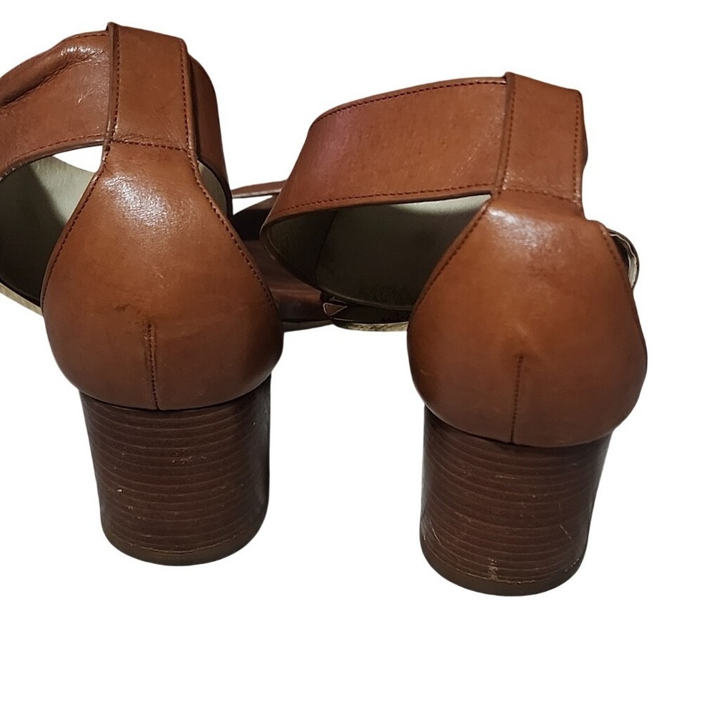 Michael Kors Leather Sandal Ankle Strap Brown Block Chunky Heels 7M - Picture 6 of 9